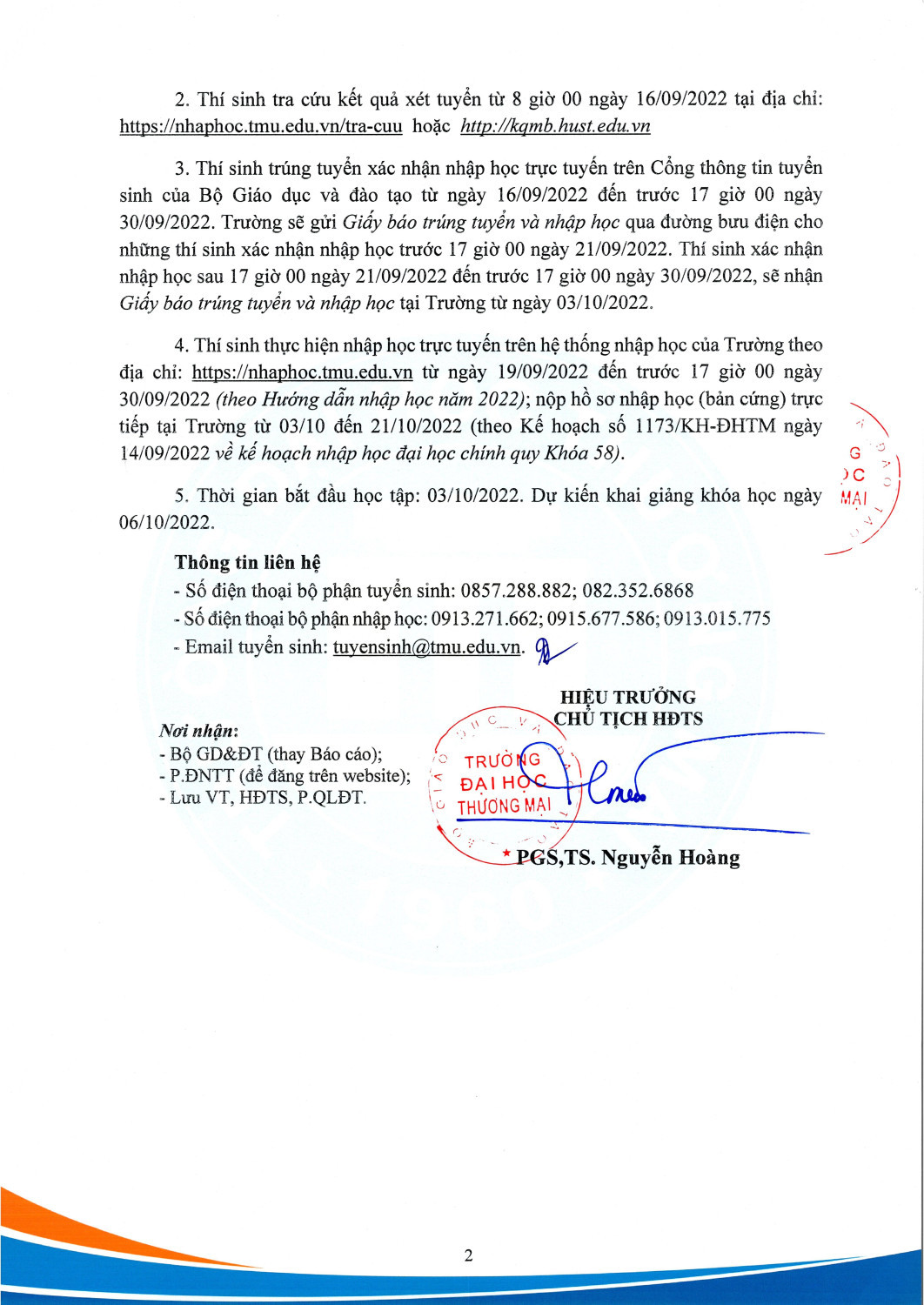 Th&ocirc;ng b&aacute;o điểm chuẩn tr&uacute;ng tuyển ĐHCQ 2022, theo PT x&eacute;t KQT THPT CTĐT định hướng nghề nghiệp Page 2